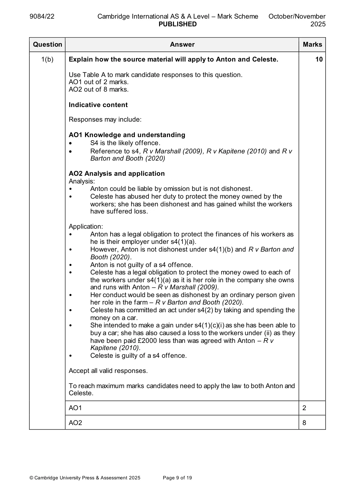 Mark scheme, page 9 of 19