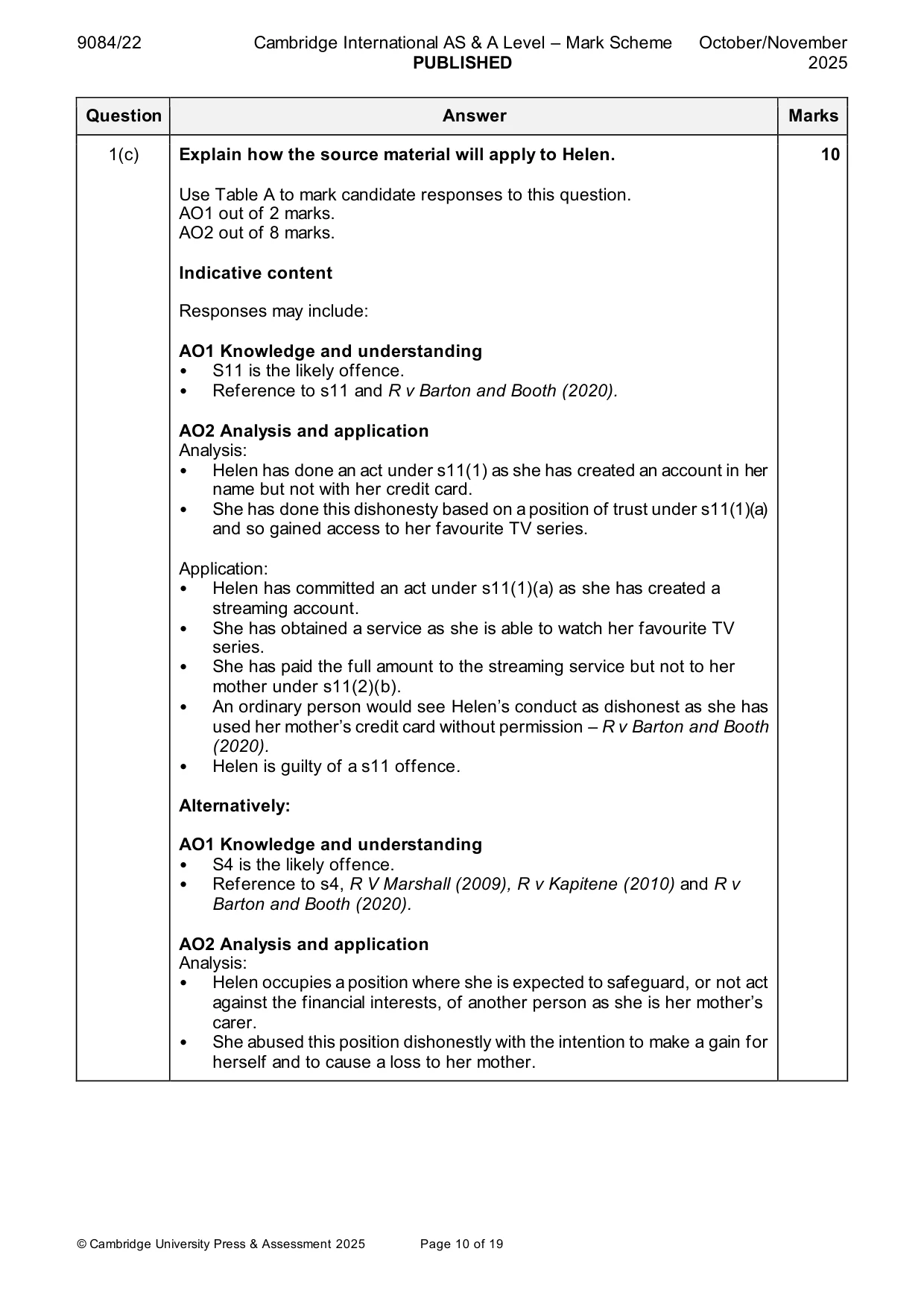Mark scheme, page 10 of 19