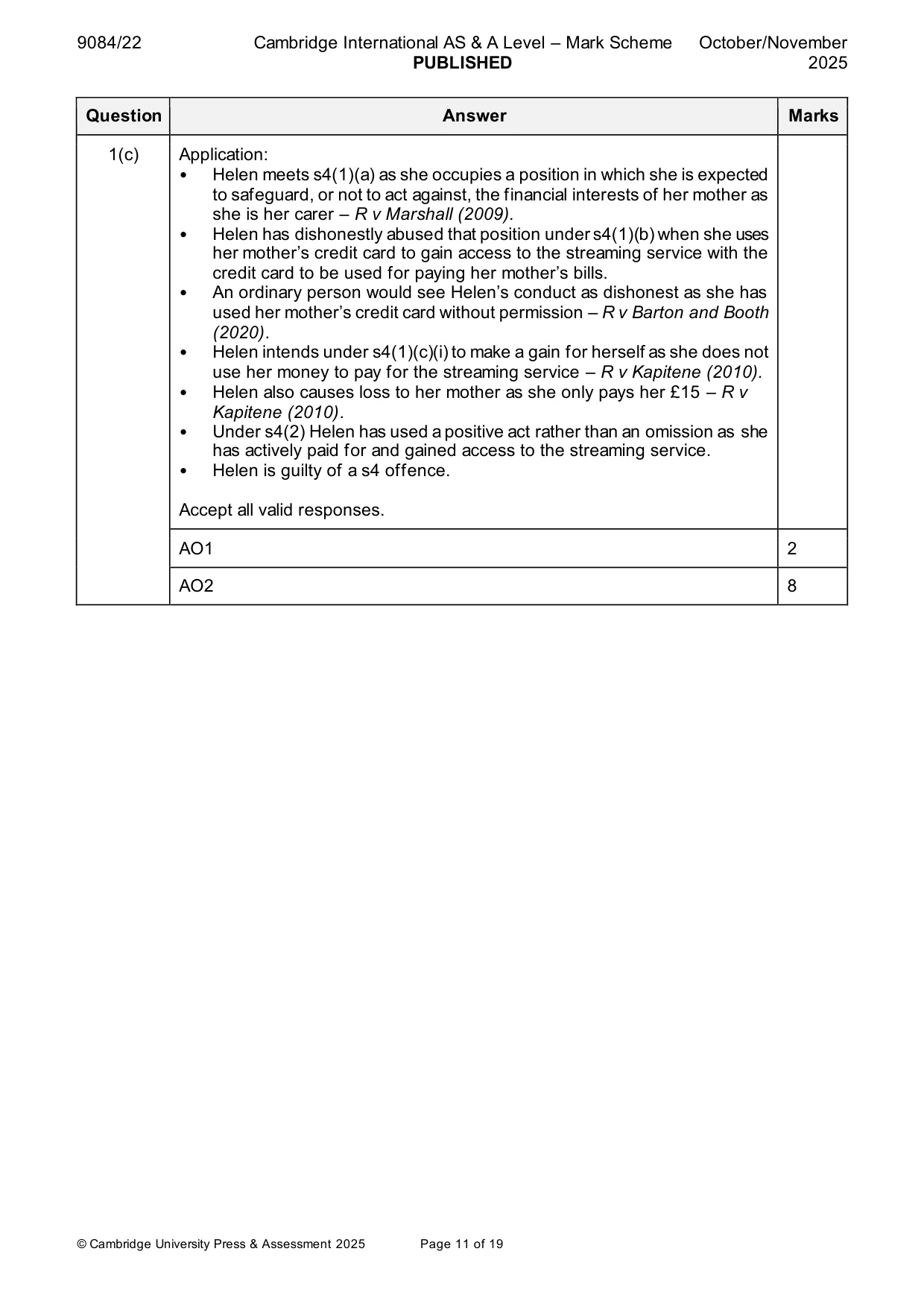Mark scheme, page 11 of 19
