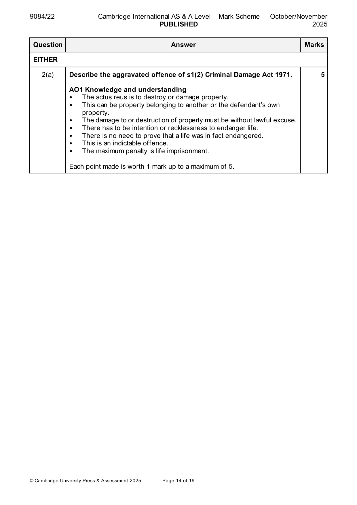 Mark scheme, page 14 of 19