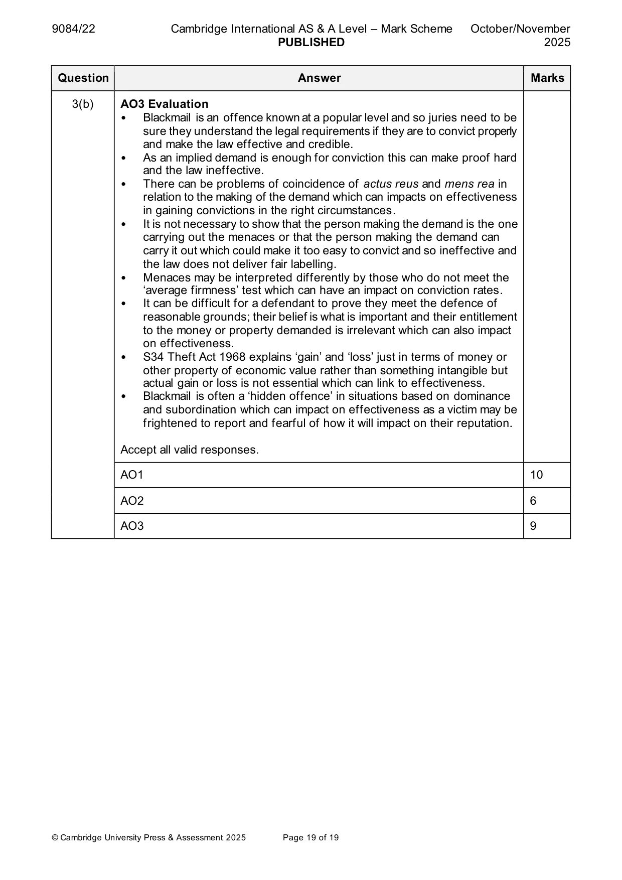 Mark scheme, page 19 of 19