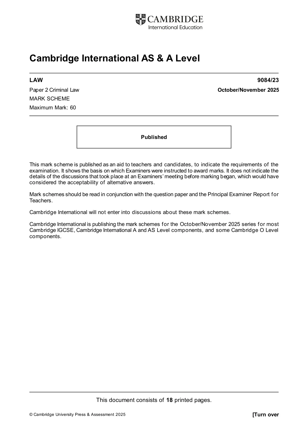 Mark scheme, page 1 of 18