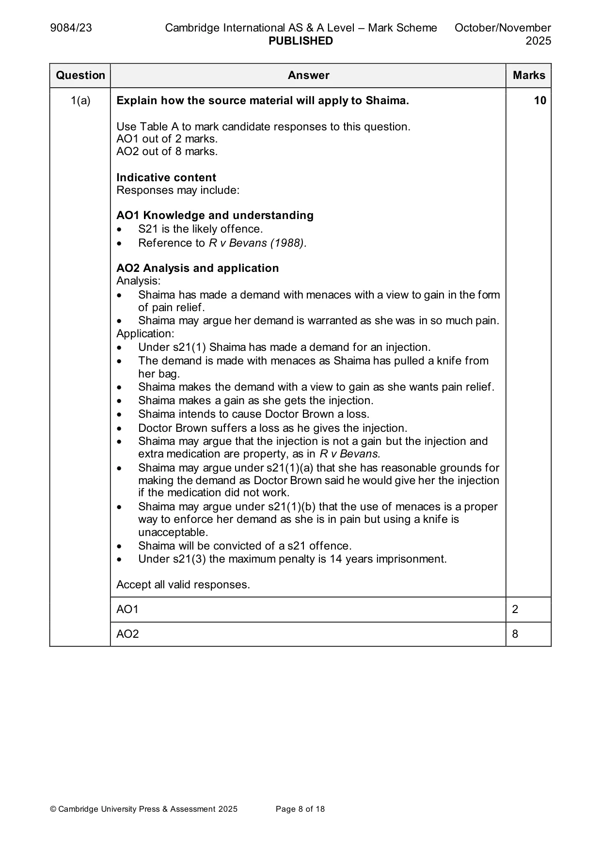 Mark scheme, page 8 of 18