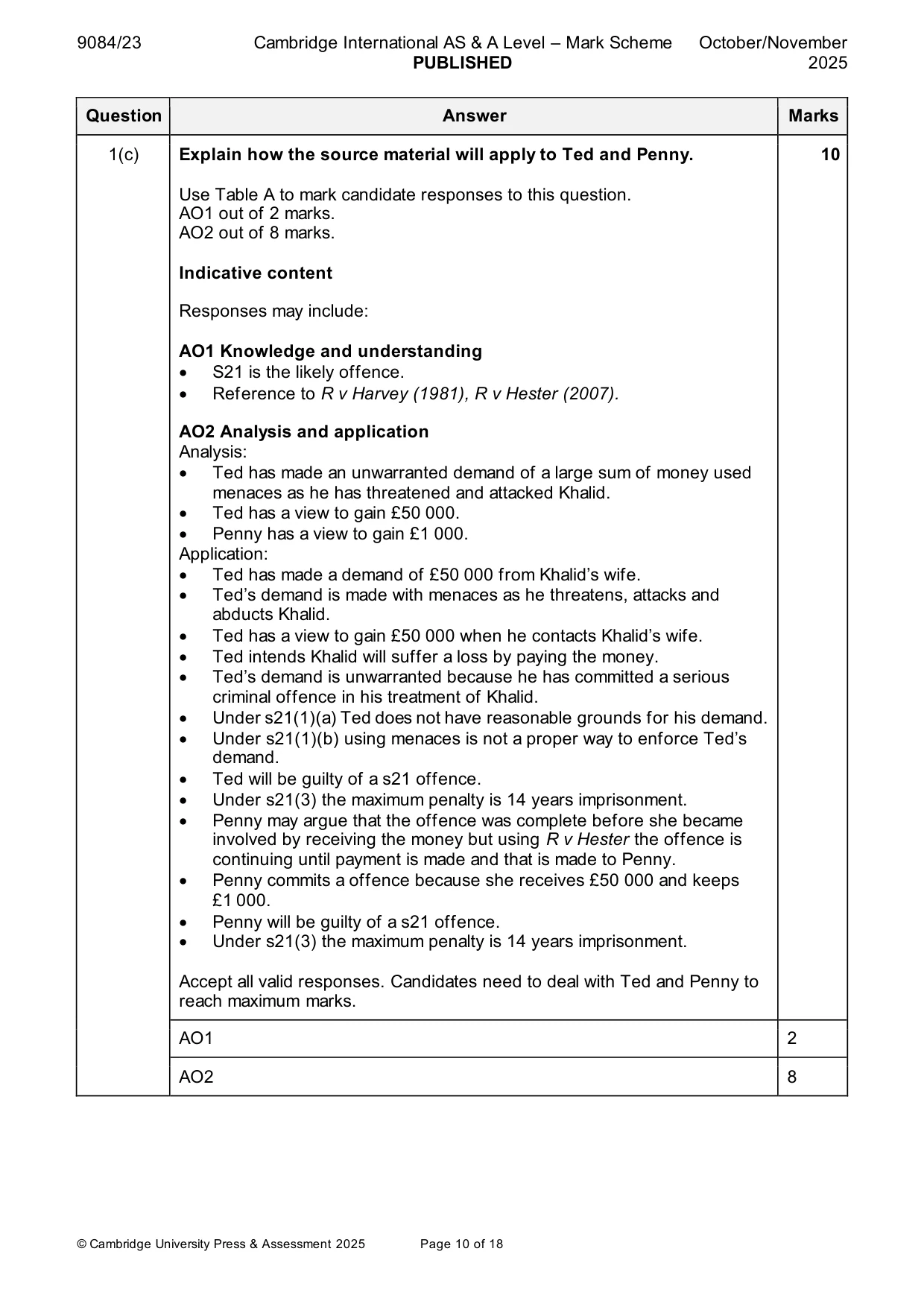 Mark scheme, page 10 of 18