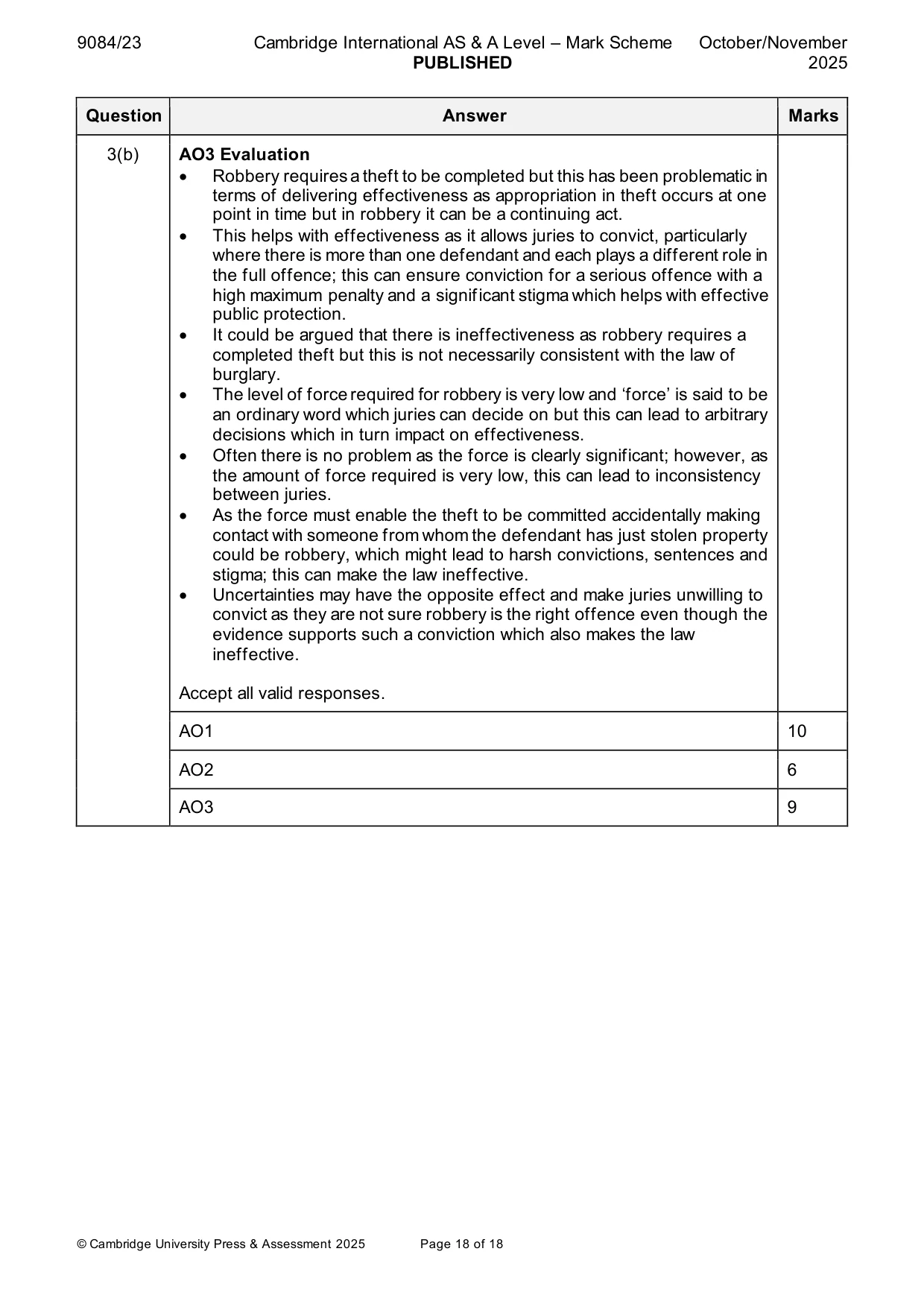 Mark scheme, page 18 of 18