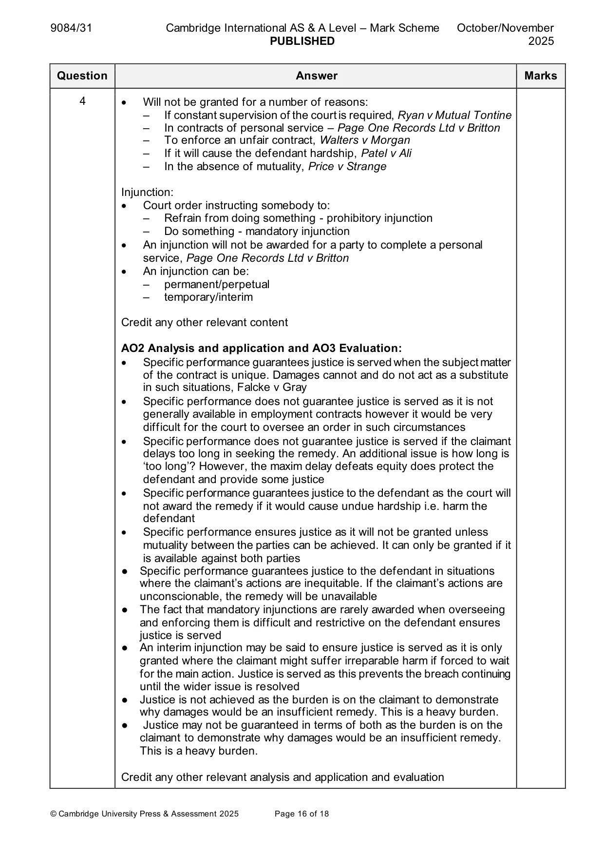 Mark scheme, page 16 of 18