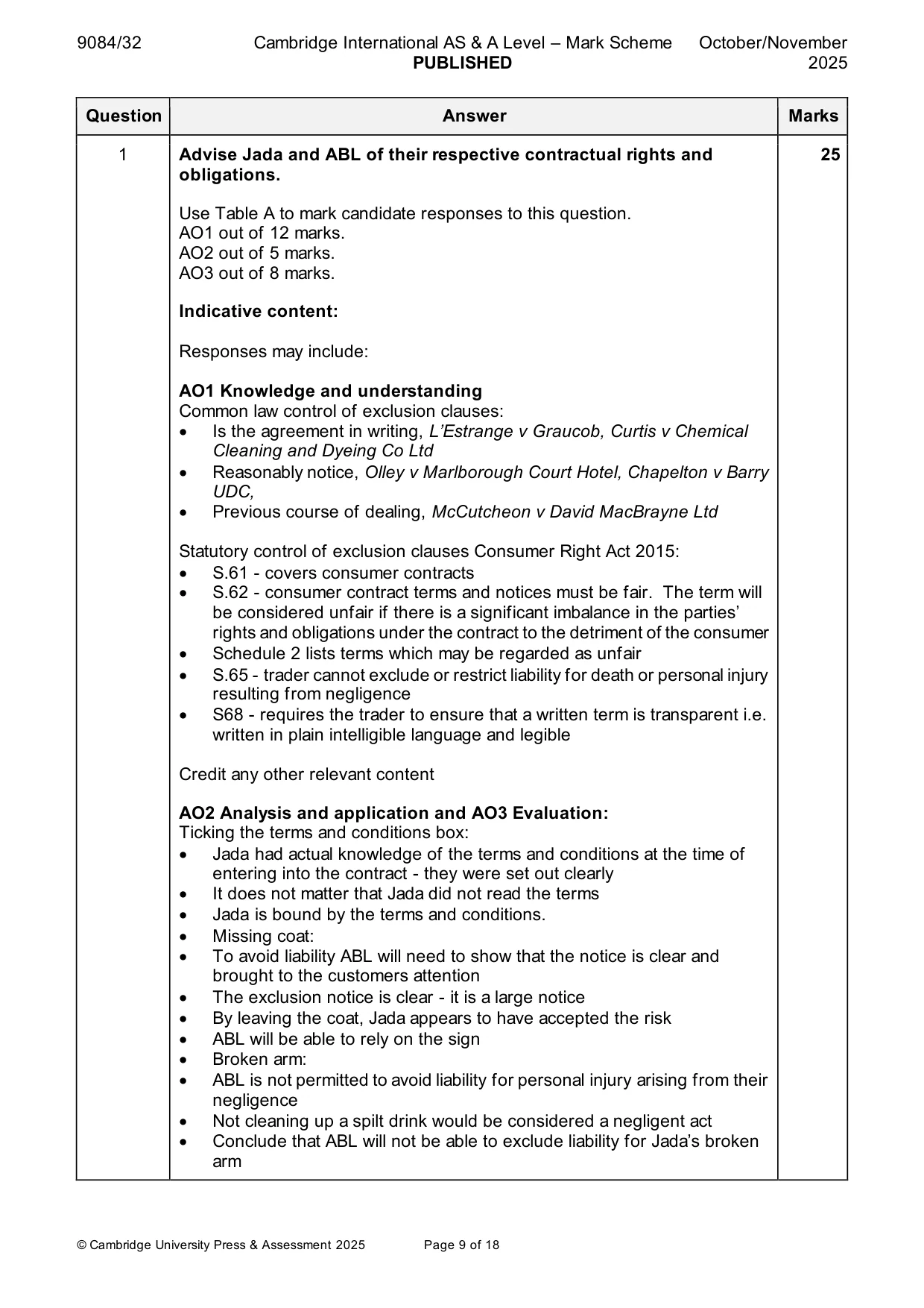 Mark scheme, page 9 of 18