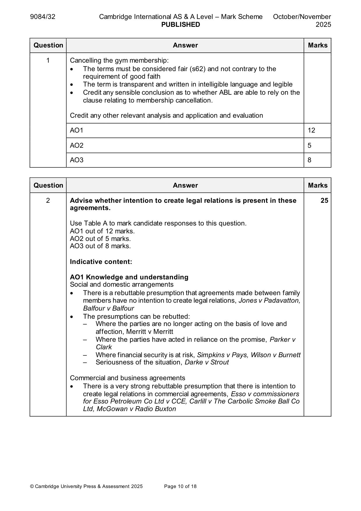 Mark scheme, page 10 of 18