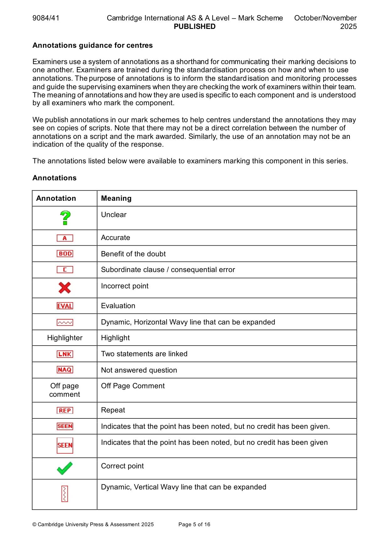 Mark scheme, page 5 of 16