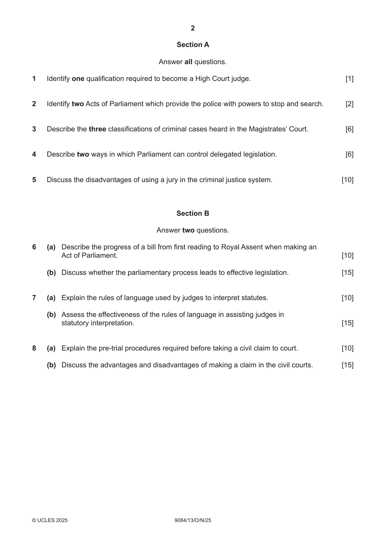 Cambridge A Level Law 9084 2025 Oct/Nov Paper 1 · Variant 3 question paper, page 2 of 4