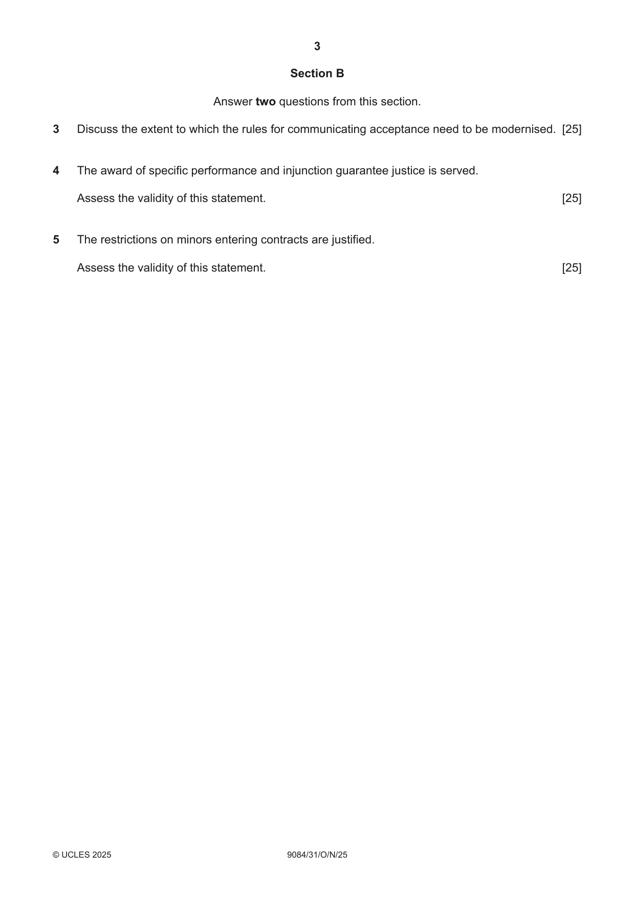 Cambridge A Level Law 9084 2025 Oct/Nov Paper 3 · Variant 1 question paper, page 3 of 4