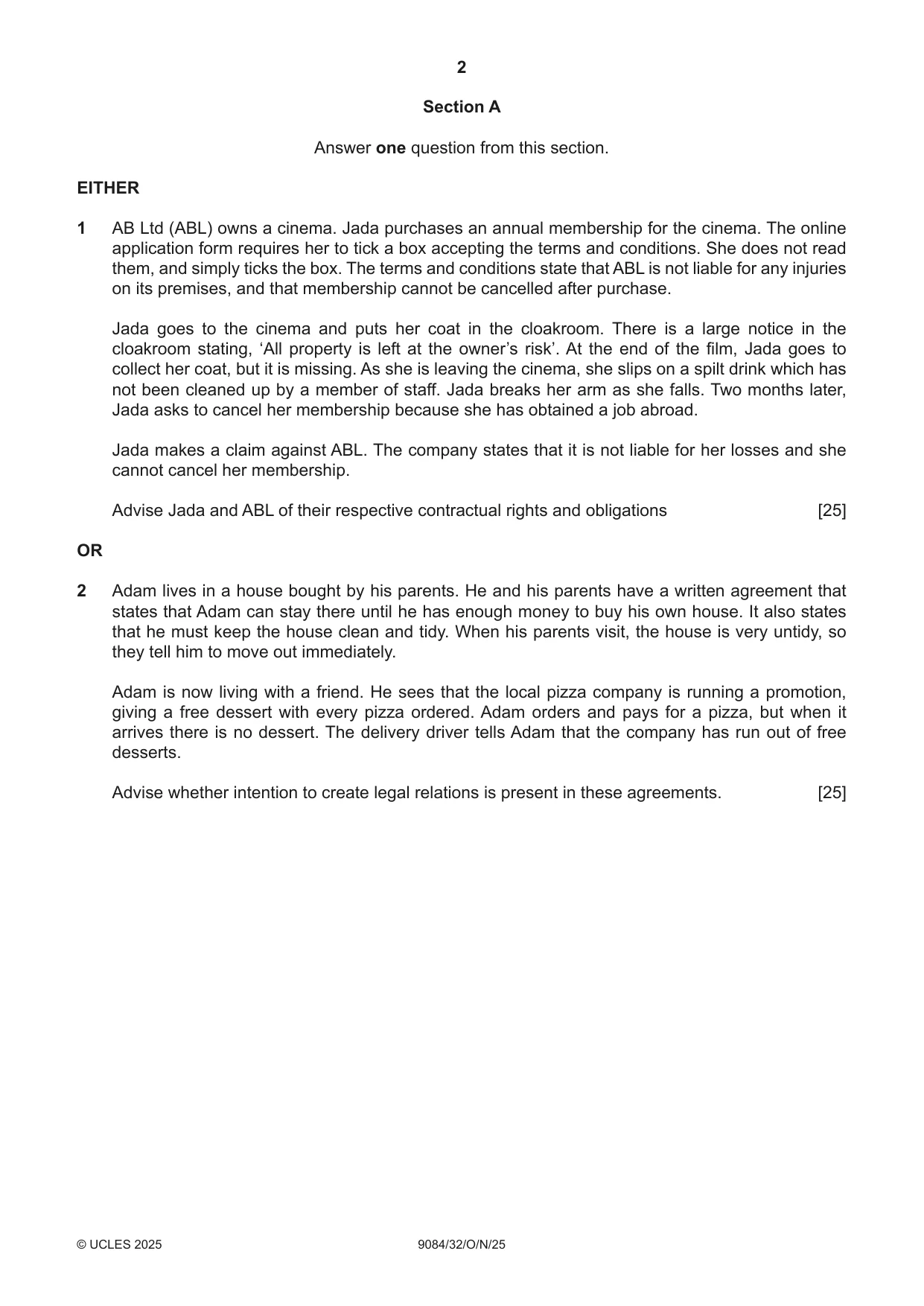 Cambridge A Level Law 9084 2025 Oct/Nov Paper 3 · Variant 2 question paper, page 2 of 4