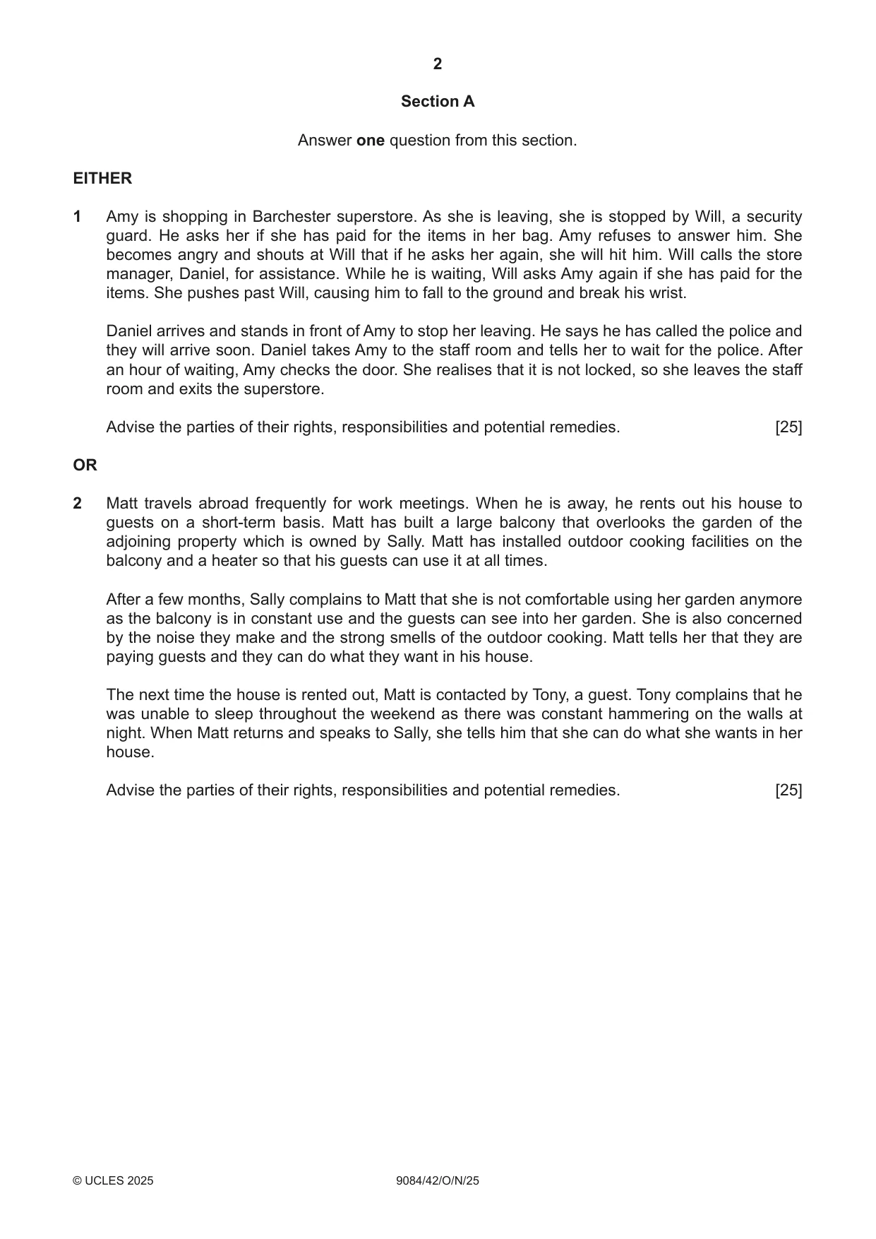Cambridge A Level Law 9084 2025 Oct/Nov Paper 4 · Variant 2 question paper, page 2 of 4