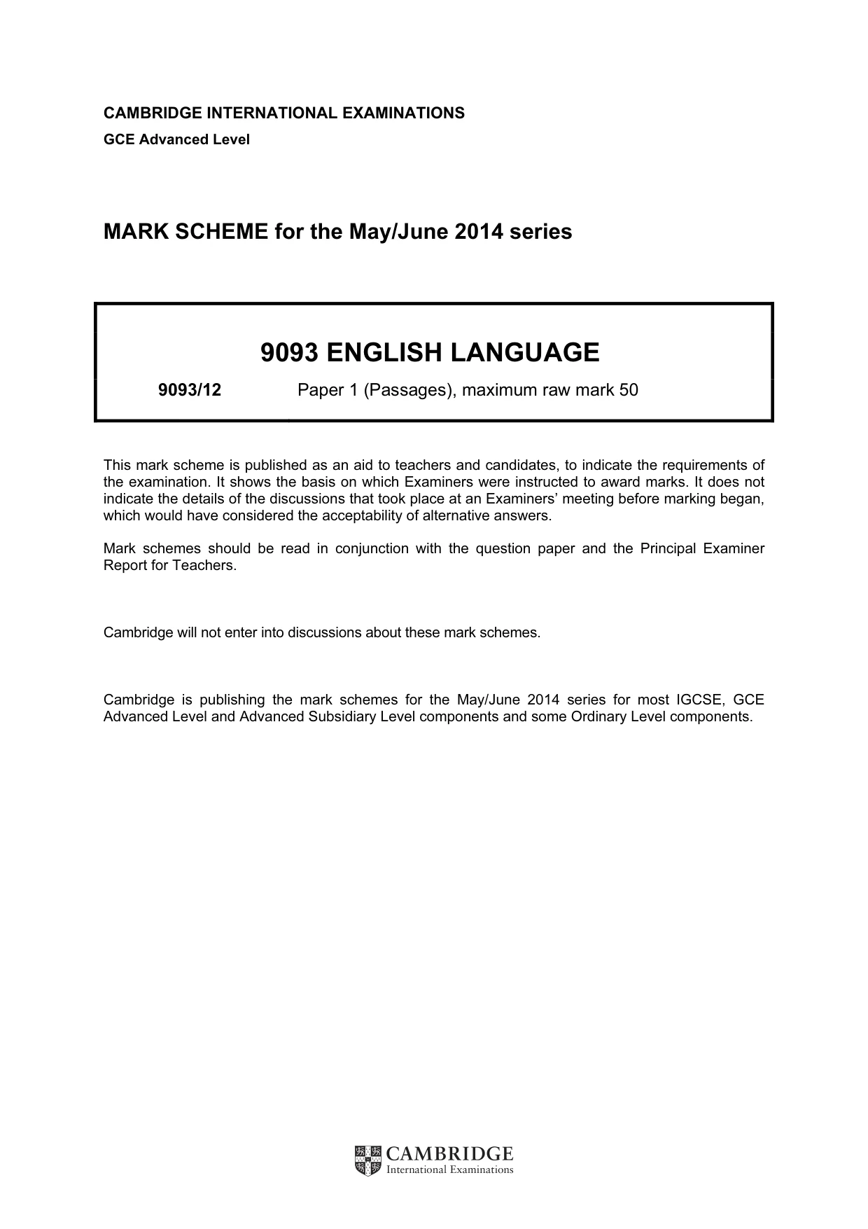 Mark scheme, page 1 of 3