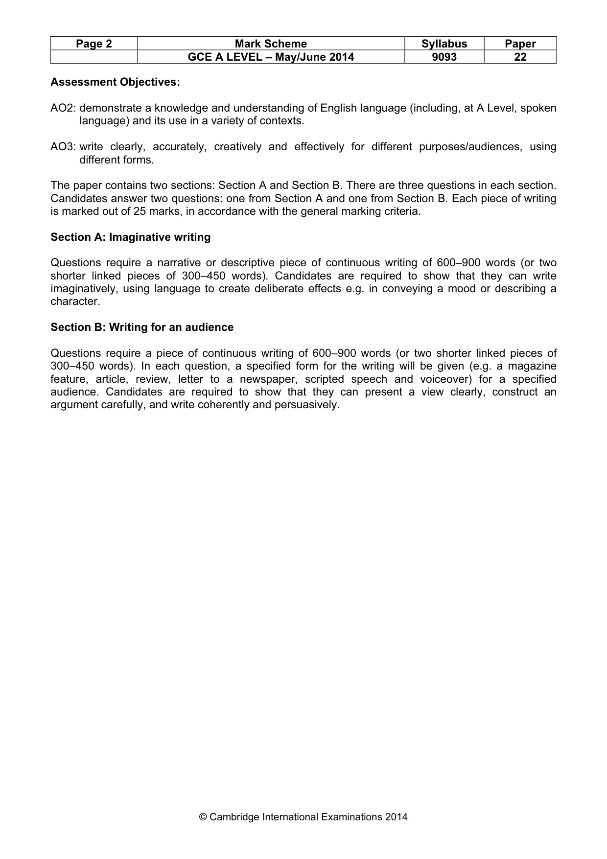 Mark scheme, page 2 of 4