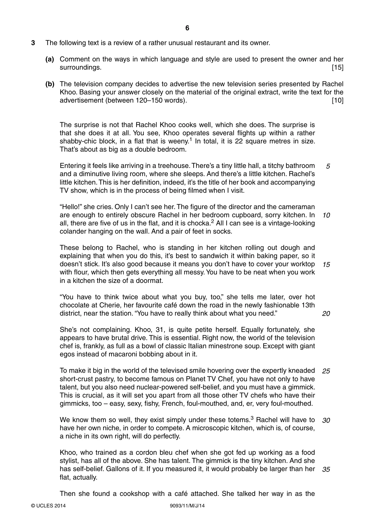Cambridge A Level English - Language AS and A Level (from 2014) 9093 2014 May/June Paper 1 · Variant 1 question paper, page 6 of 8