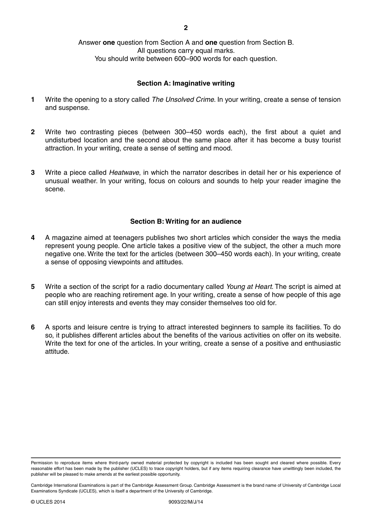 Cambridge A Level English - Language AS and A Level (from 2014) 9093 2014 May/June Paper 2 · Variant 2 question paper, page 2 of 2
