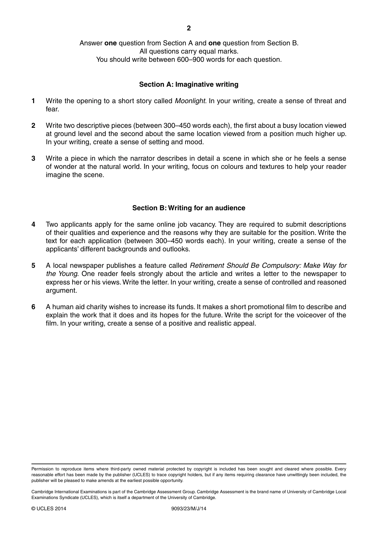 Cambridge A Level English - Language AS and A Level (from 2014) 9093 2014 May/June Paper 2 · Variant 3 question paper, page 2 of 2