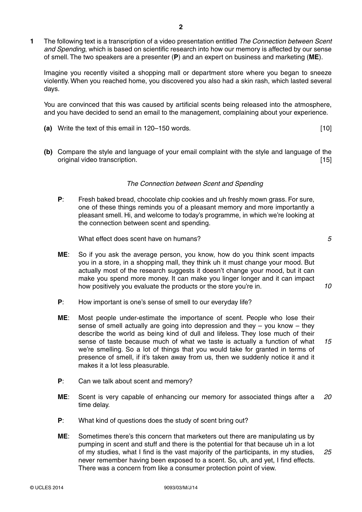 Cambridge A Level English - Language AS and A Level (from 2014) 9093 2014 May/June Paper 3 · Variant 1 question paper, page 2 of 8