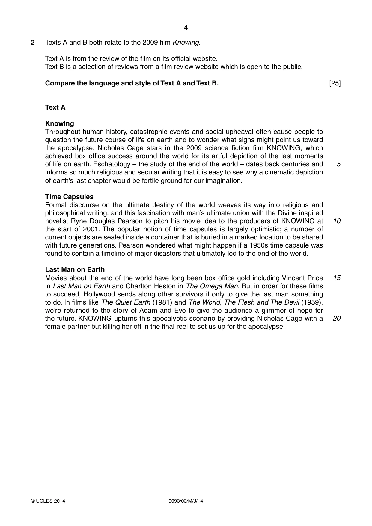 Cambridge A Level English - Language AS and A Level (from 2014) 9093 2014 May/June Paper 3 · Variant 1 question paper, page 4 of 8