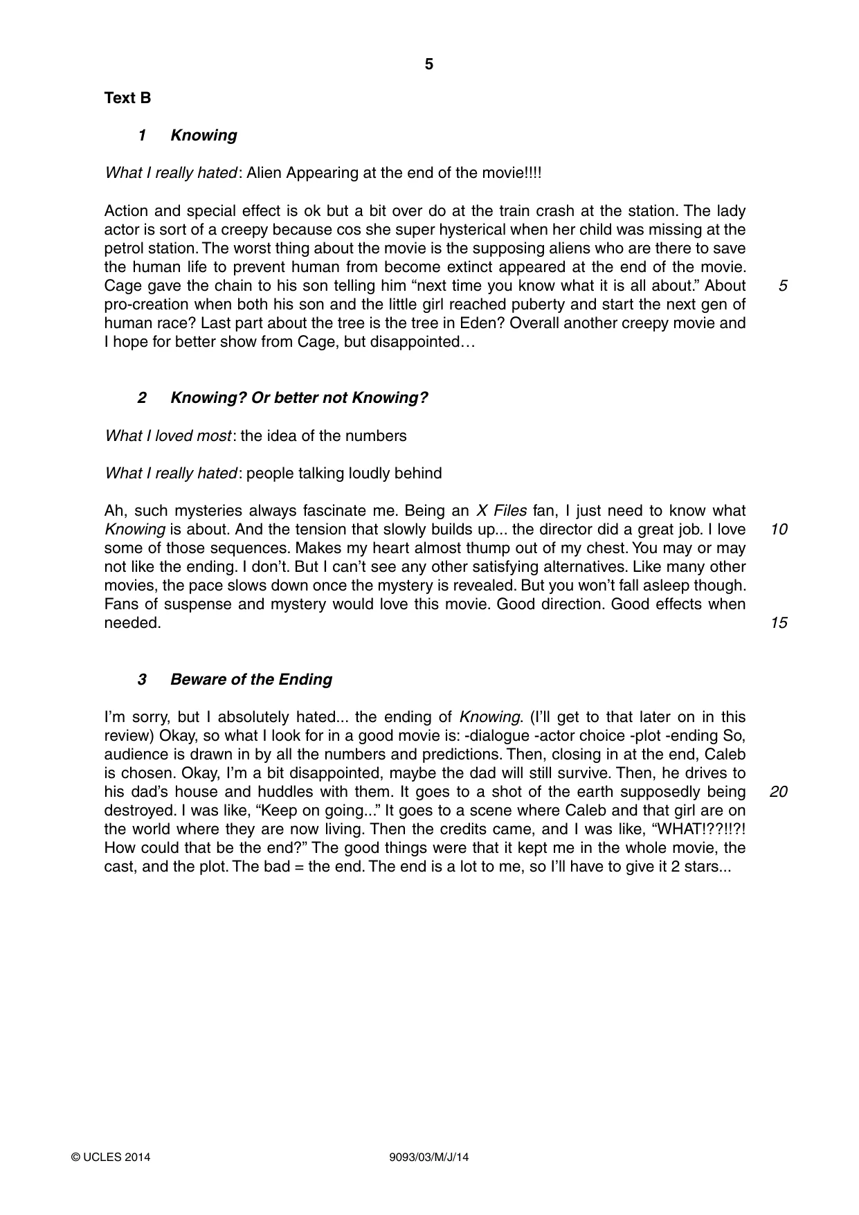 Cambridge A Level English - Language AS and A Level (from 2014) 9093 2014 May/June Paper 3 · Variant 1 question paper, page 5 of 8