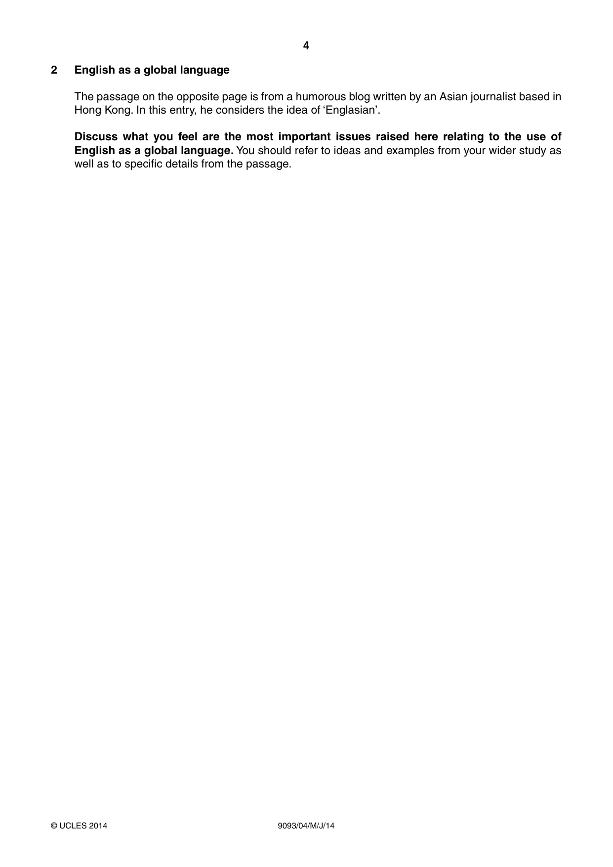 Cambridge A Level English - Language AS and A Level (from 2014) 9093 2014 May/June Paper 4 · Variant 1 question paper, page 4 of 8