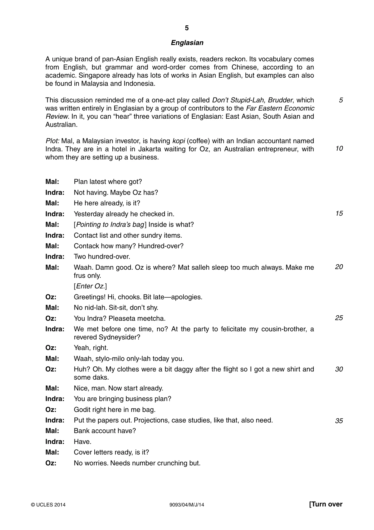 Cambridge A Level English - Language AS and A Level (from 2014) 9093 2014 May/June Paper 4 · Variant 1 question paper, page 5 of 8