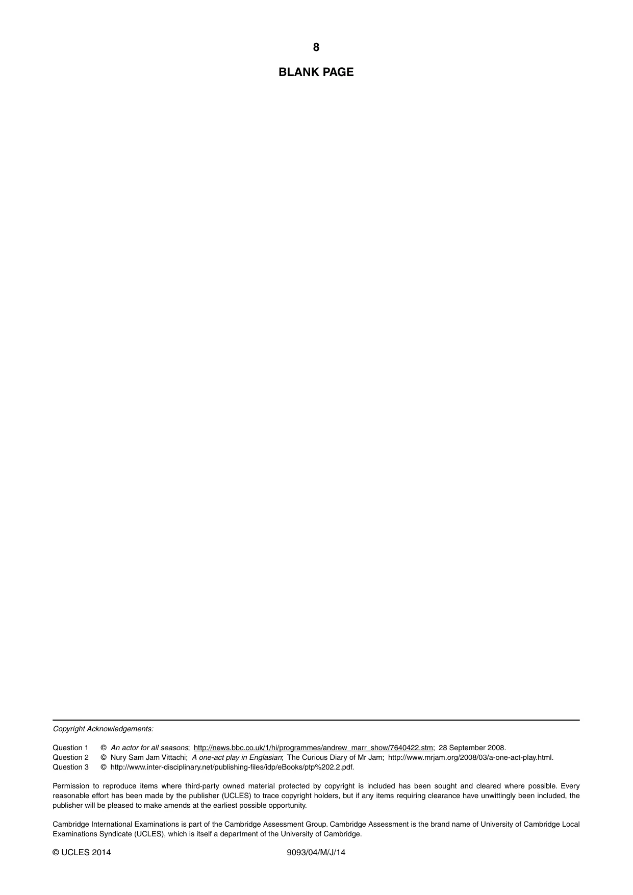 Cambridge A Level English - Language AS and A Level (from 2014) 9093 2014 May/June Paper 4 · Variant 1 question paper, page 8 of 8
