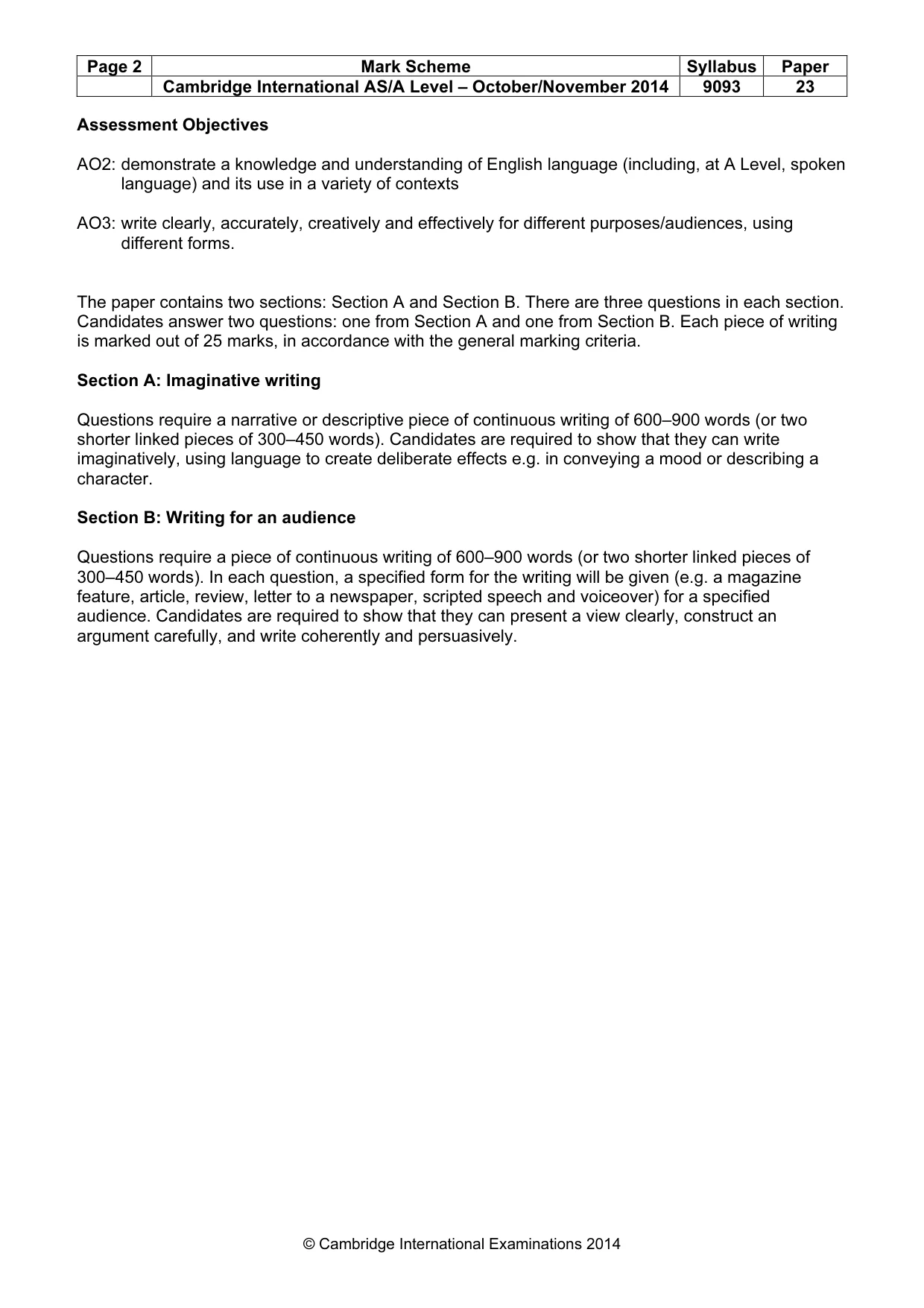 Mark scheme, page 2 of 4