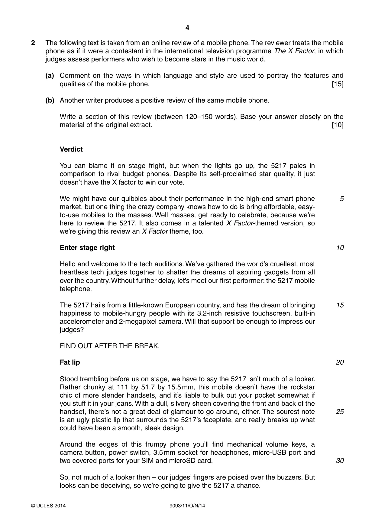 Cambridge A Level English - Language AS and A Level (from 2014) 9093 2014 Oct/Nov Paper 1 · Variant 1 question paper, page 4 of 8