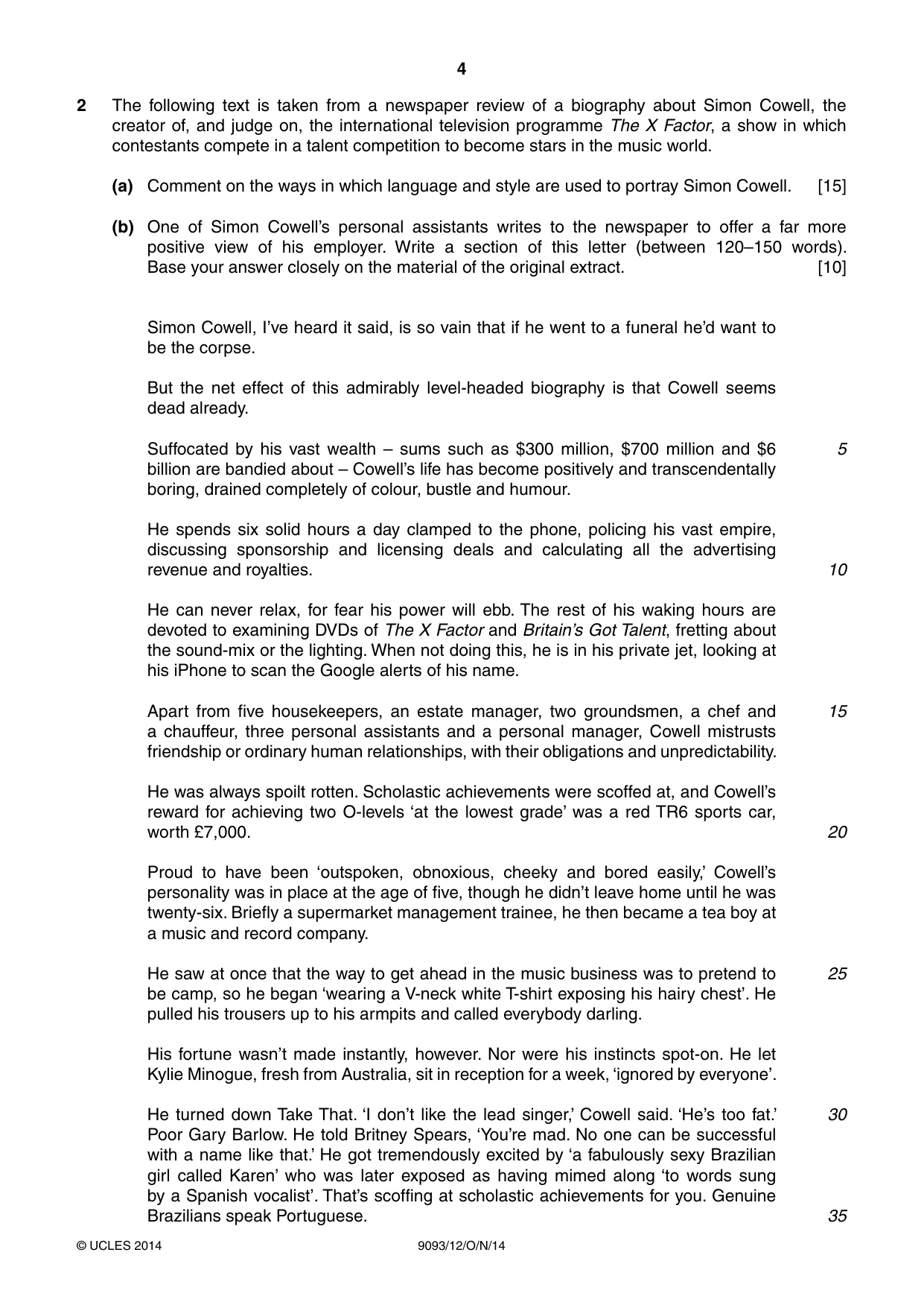 Cambridge A Level English - Language AS and A Level (from 2014) 9093 2014 Oct/Nov Paper 1 · Variant 2 question paper, page 4 of 8