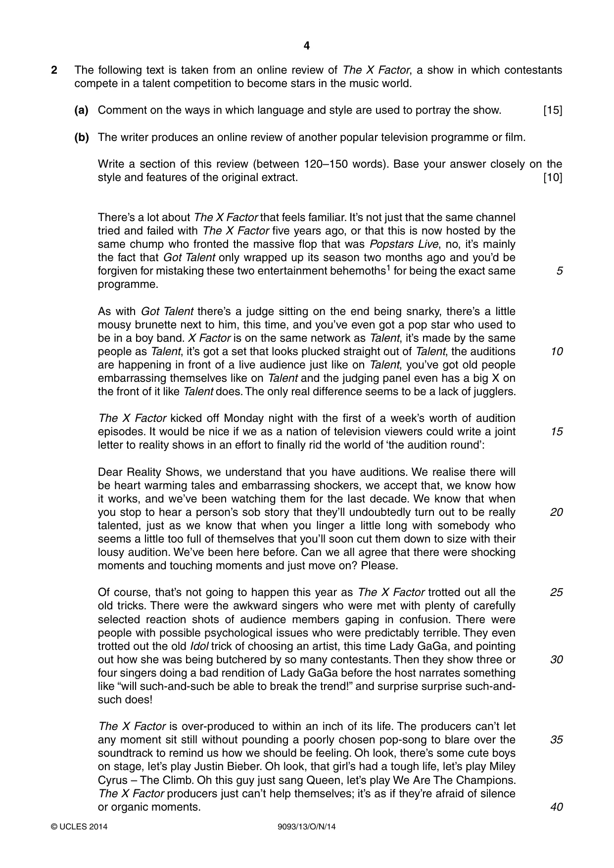 Cambridge A Level English - Language AS and A Level (from 2014) 9093 2014 Oct/Nov Paper 1 · Variant 3 question paper, page 4 of 8