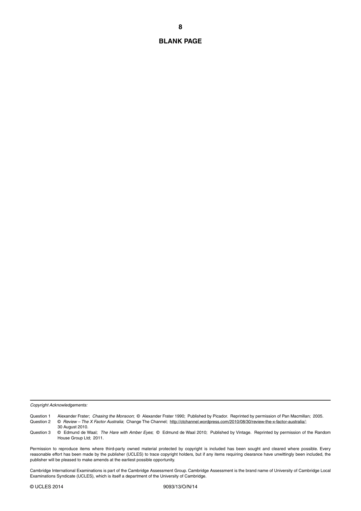 Cambridge A Level English - Language AS and A Level (from 2014) 9093 2014 Oct/Nov Paper 1 · Variant 3 question paper, page 8 of 8