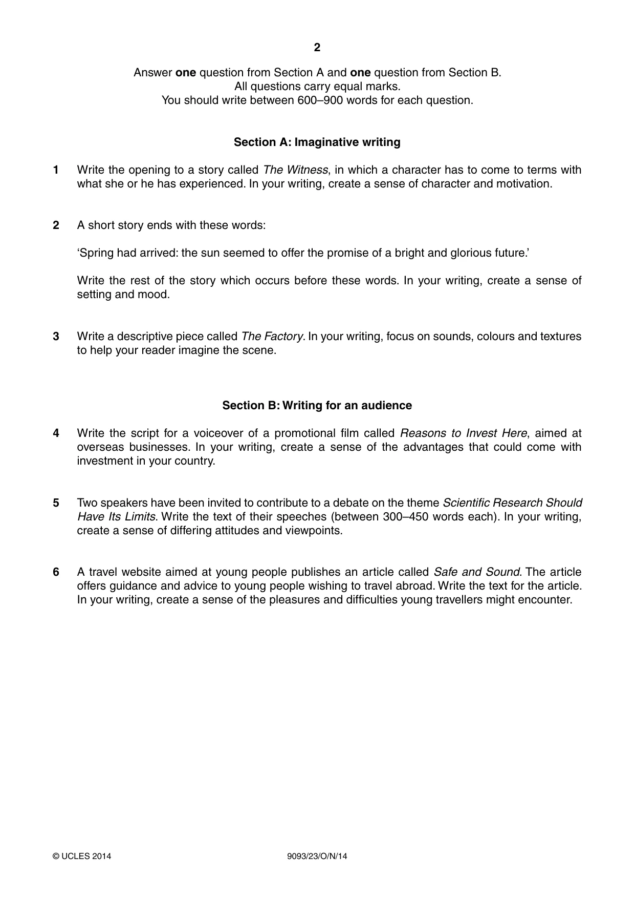 Cambridge A Level English - Language AS and A Level (from 2014) 9093 2014 Oct/Nov Paper 2 · Variant 3 question paper, page 2 of 4
