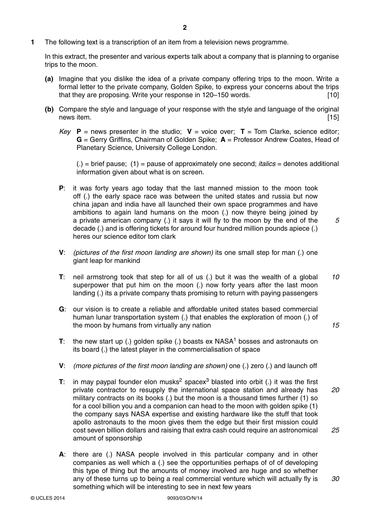 Cambridge A Level English - Language AS and A Level (from 2014) 9093 2014 Oct/Nov Paper 3 · Variant 1 question paper, page 2 of 8