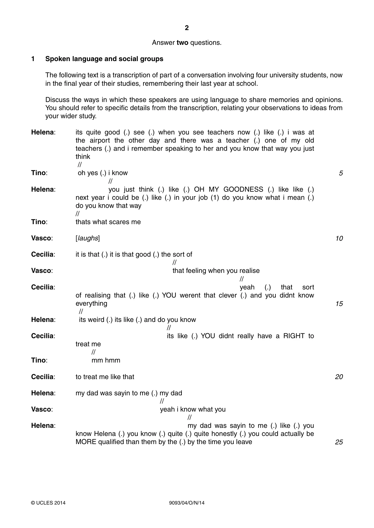 Cambridge A Level English - Language AS and A Level (from 2014) 9093 2014 Oct/Nov Paper 4 · Variant 1 question paper, page 2 of 8