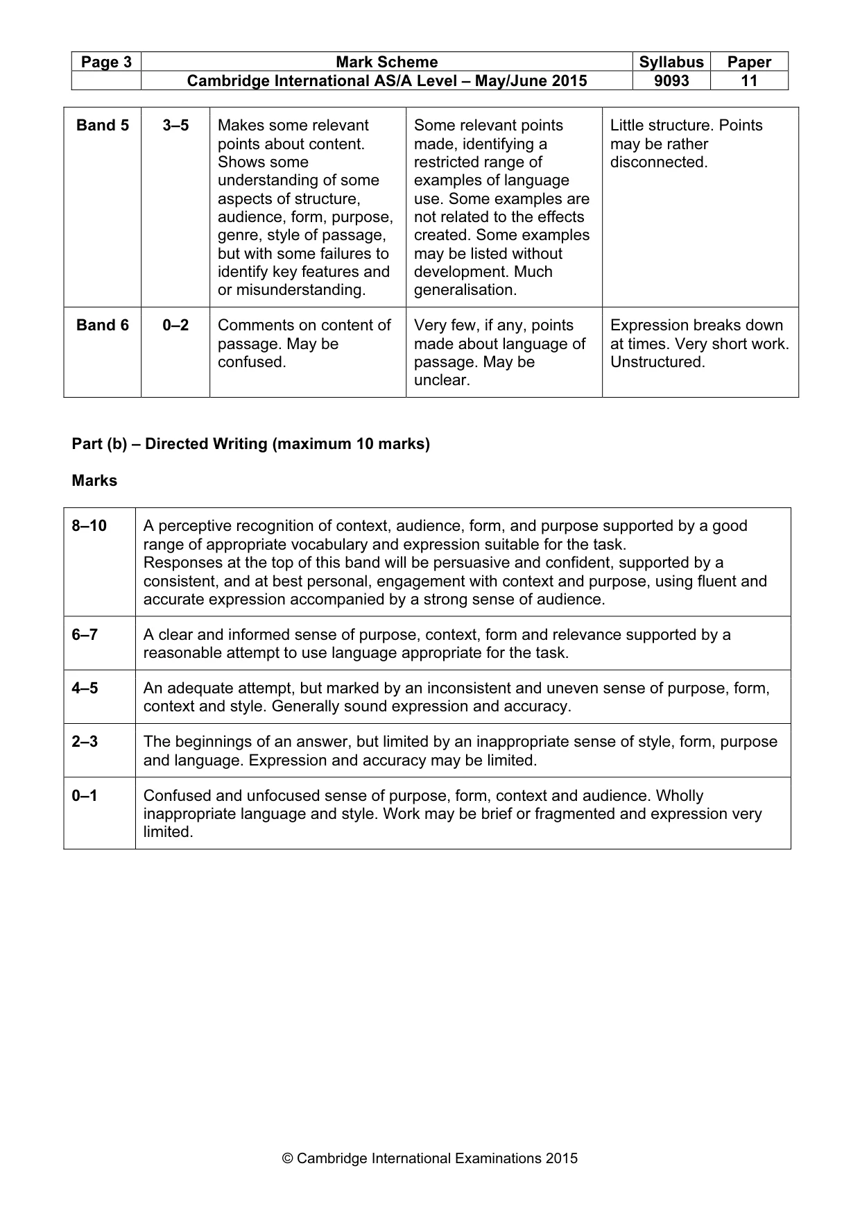 Mark scheme, page 3 of 3