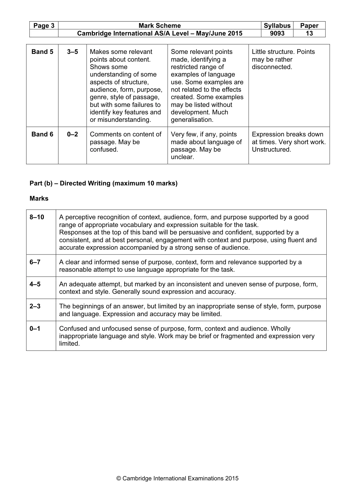 Mark scheme, page 3 of 3