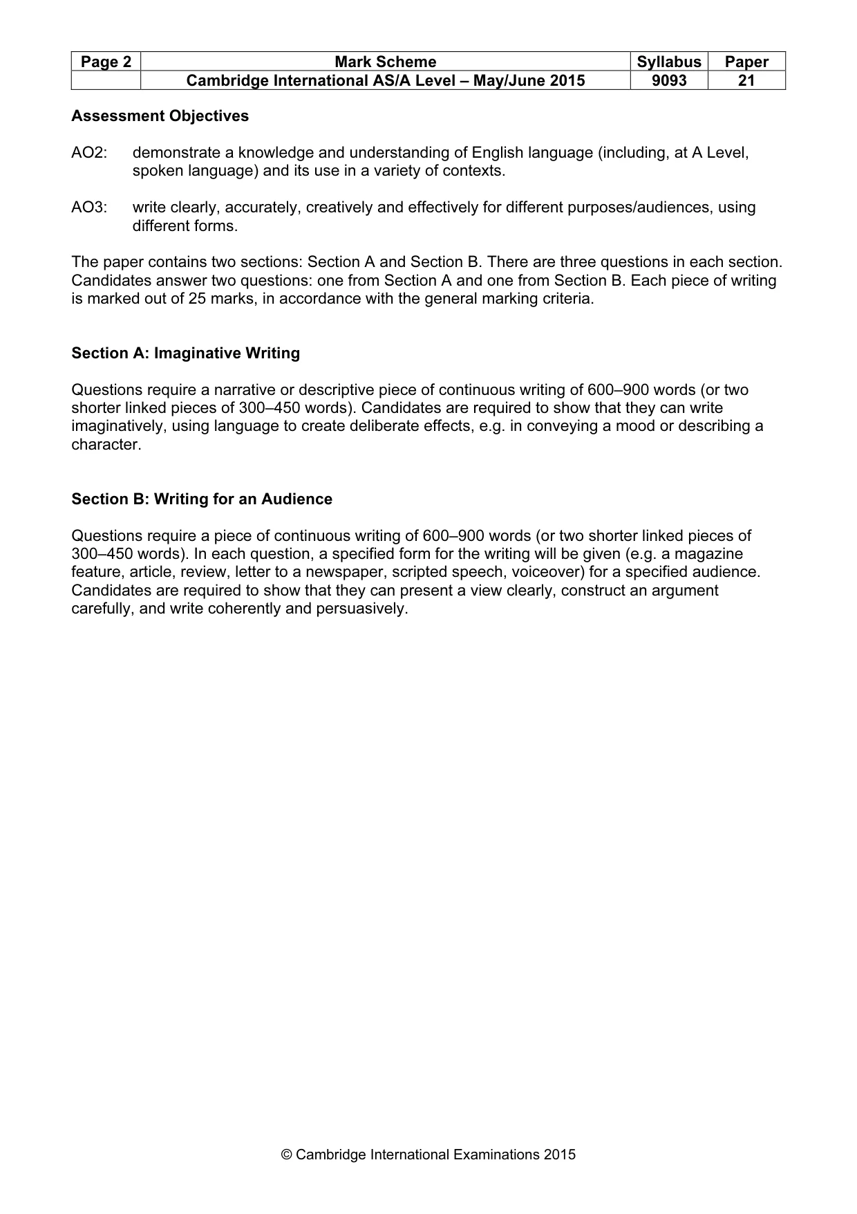 Mark scheme, page 2 of 4