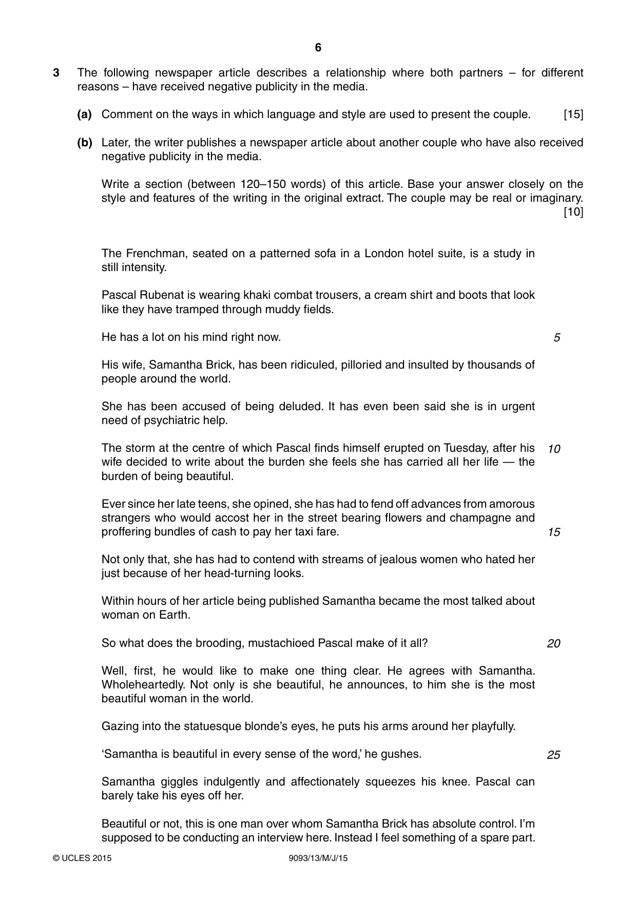 Cambridge A Level English - Language AS and A Level (from 2014) 9093 2015 May/June Paper 1 · Variant 3 question paper, page 6 of 8