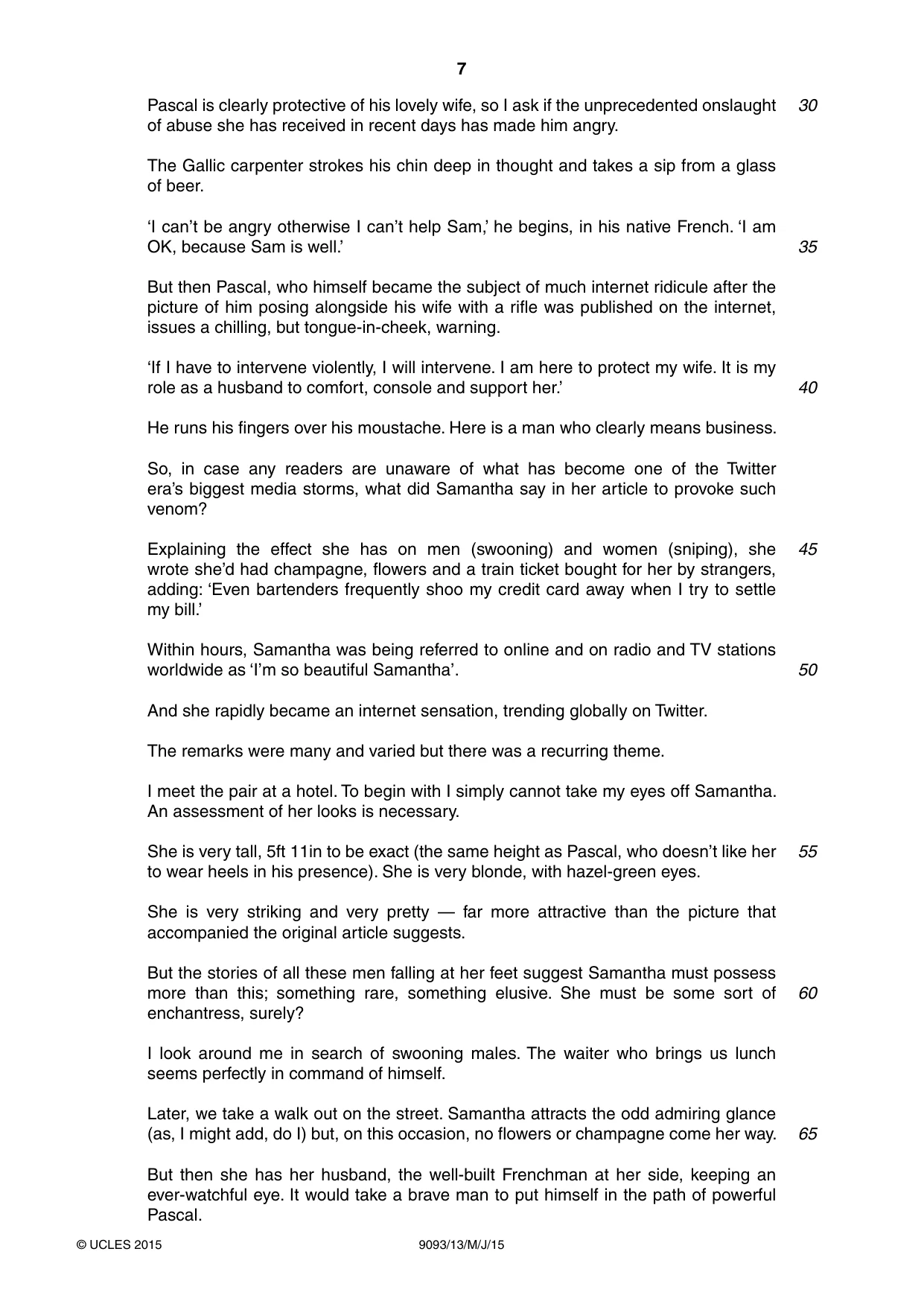 Cambridge A Level English - Language AS and A Level (from 2014) 9093 2015 May/June Paper 1 · Variant 3 question paper, page 7 of 8