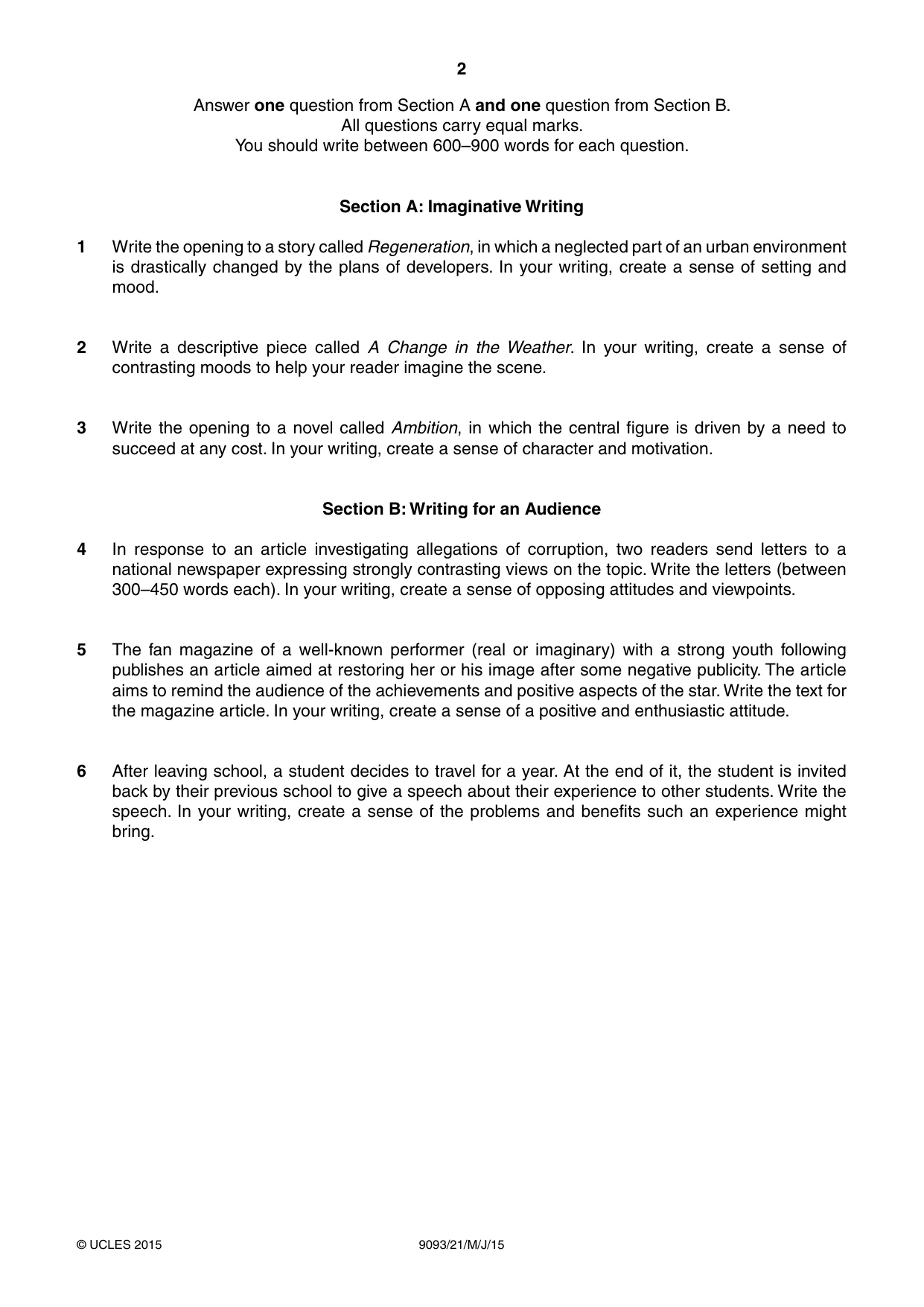 Cambridge A Level English - Language AS and A Level (from 2014) 9093 2015 May/June Paper 2 · Variant 1 question paper, page 2 of 4