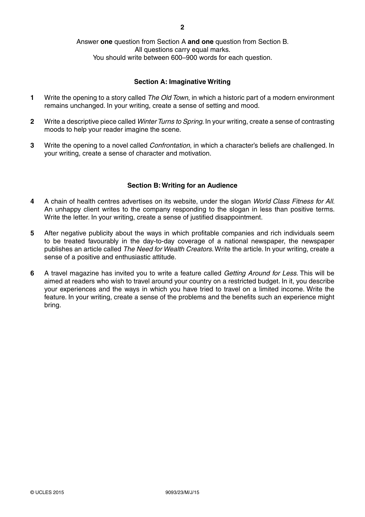 Cambridge A Level English - Language AS and A Level (from 2014) 9093 2015 May/June Paper 2 · Variant 3 question paper, page 2 of 4