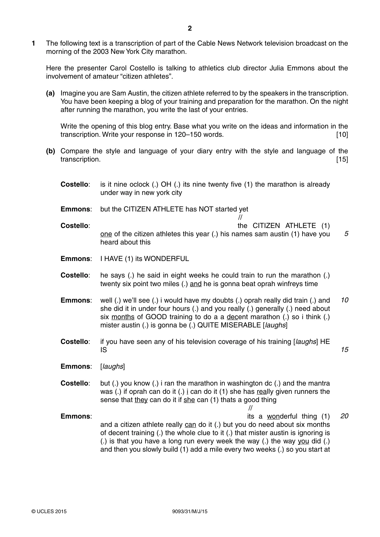 Cambridge A Level English - Language AS and A Level (from 2014) 9093 2015 May/June Paper 3 · Variant 1 question paper, page 2 of 8