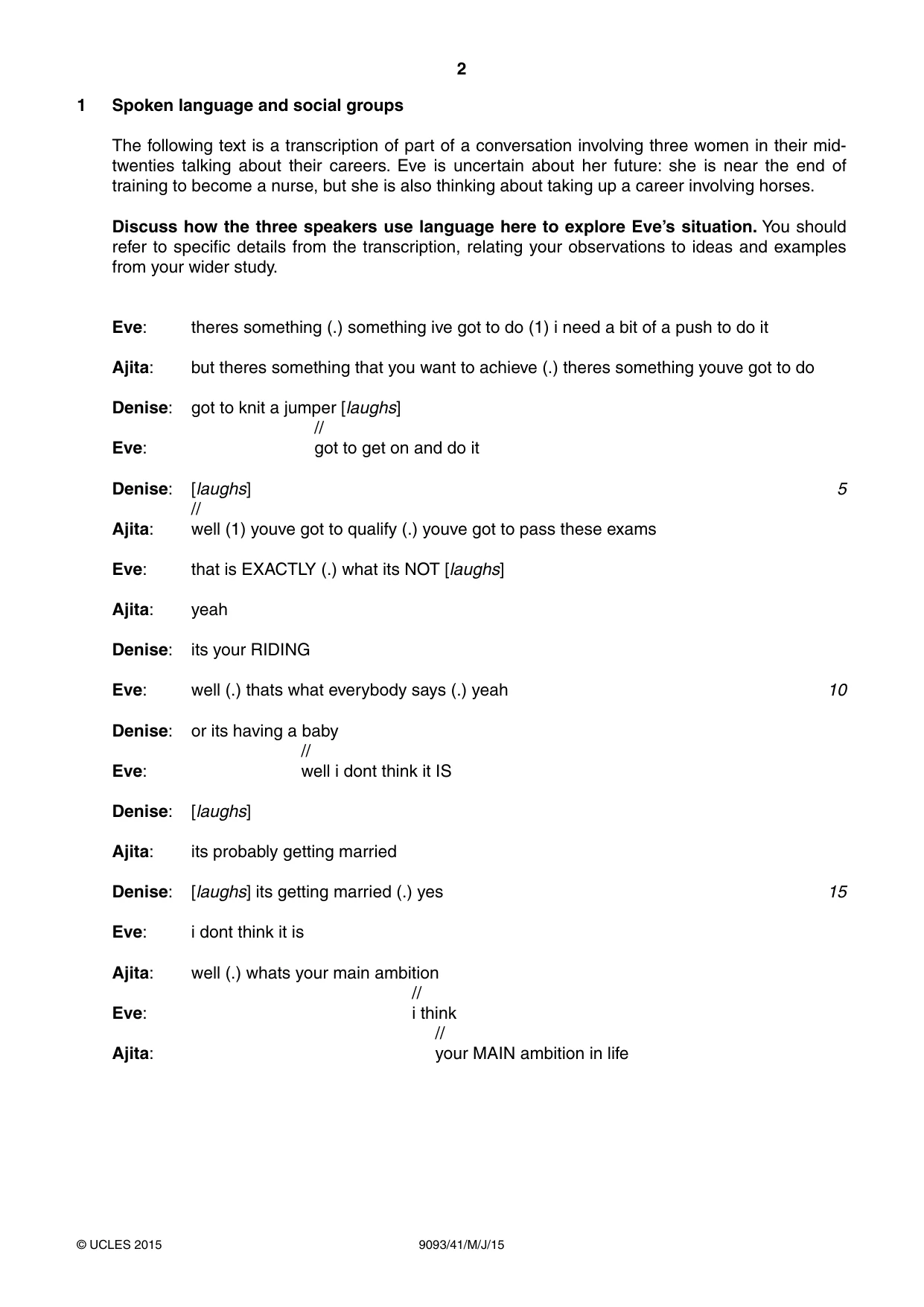 Cambridge A Level English - Language AS and A Level (from 2014) 9093 2015 May/June Paper 4 · Variant 1 question paper, page 2 of 8