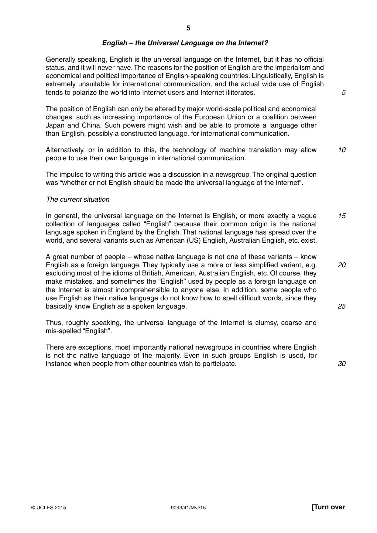 Cambridge A Level English - Language AS and A Level (from 2014) 9093 2015 May/June Paper 4 · Variant 1 question paper, page 5 of 8