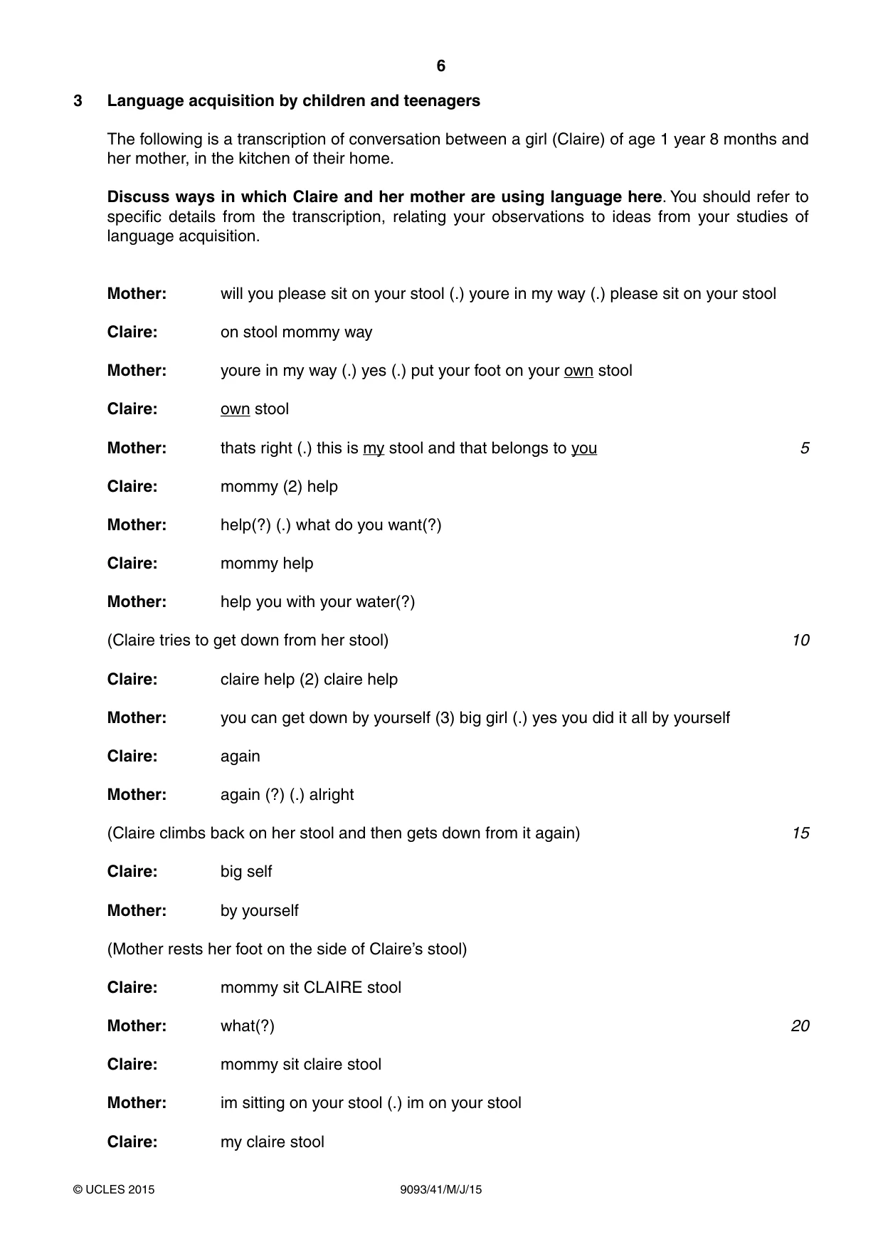 Cambridge A Level English - Language AS and A Level (from 2014) 9093 2015 May/June Paper 4 · Variant 1 question paper, page 6 of 8