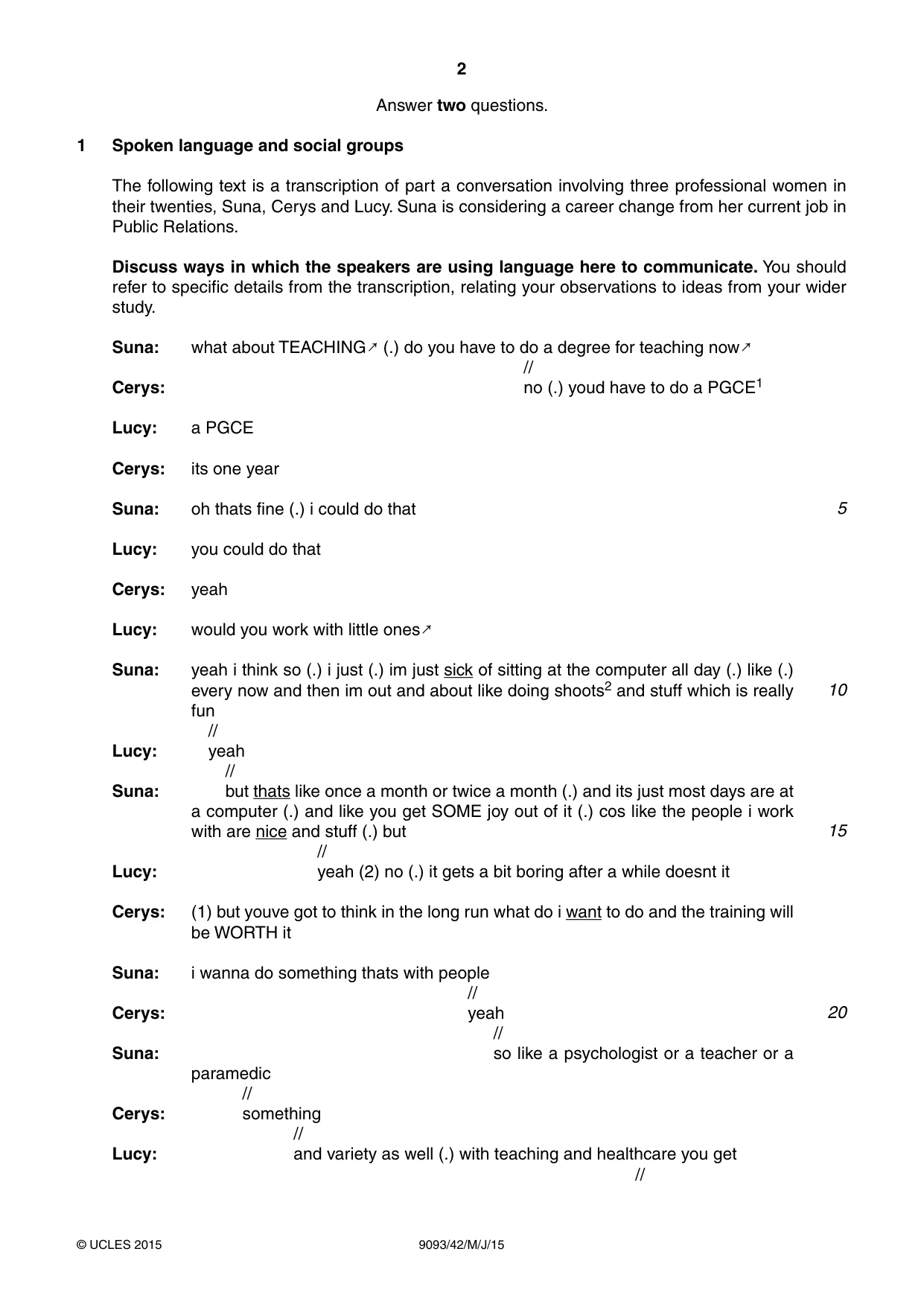 Cambridge A Level English - Language AS and A Level (from 2014) 9093 2015 May/June Paper 4 · Variant 2 question paper, page 2 of 8