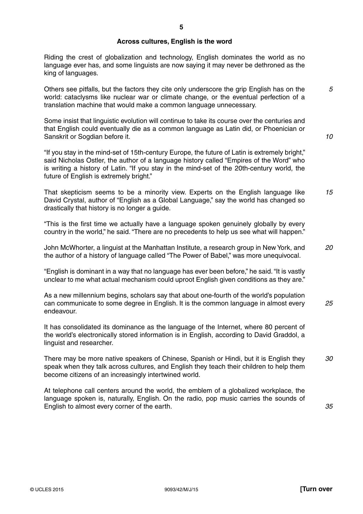 Cambridge A Level English - Language AS and A Level (from 2014) 9093 2015 May/June Paper 4 · Variant 2 question paper, page 5 of 8