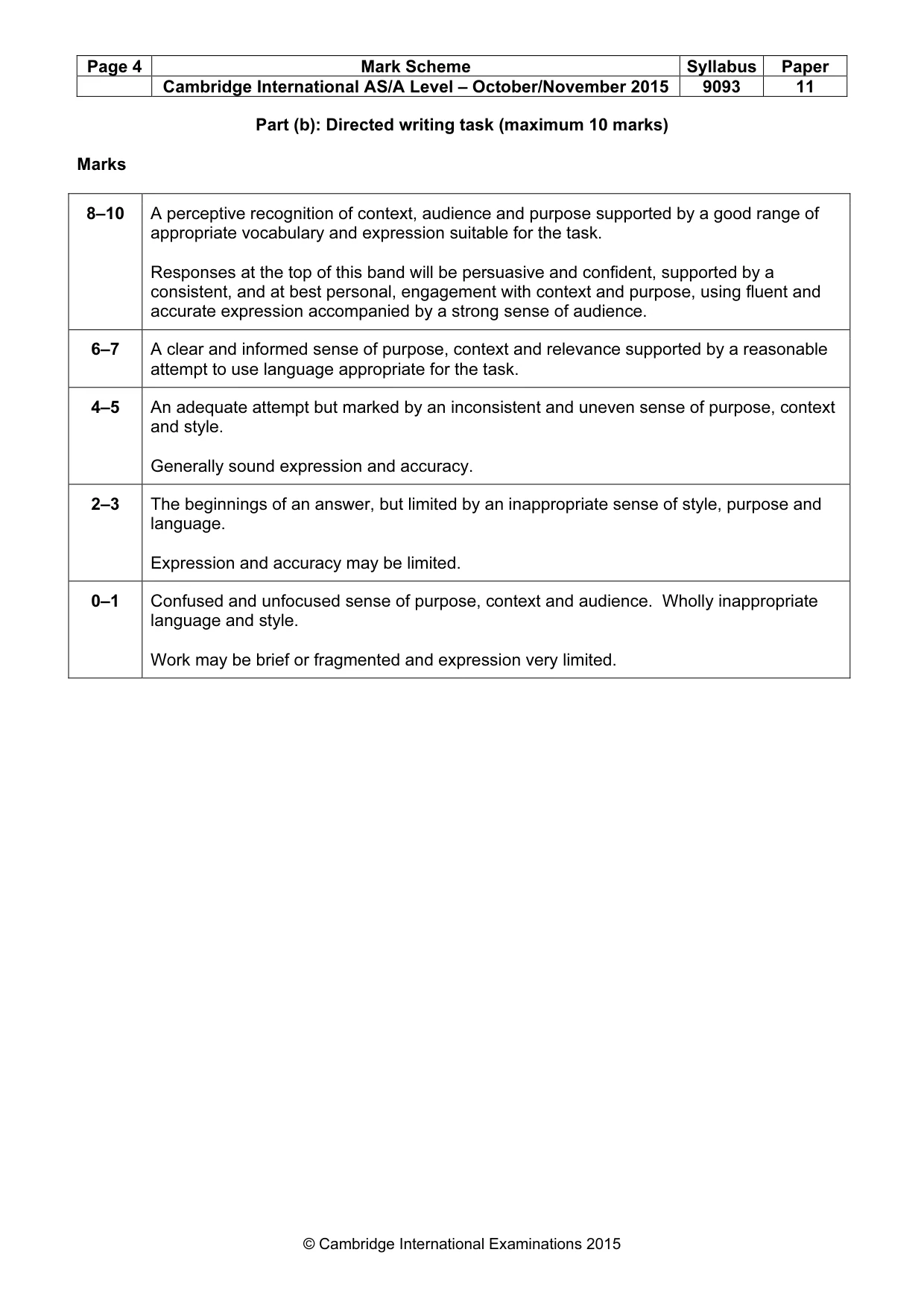 Mark scheme, page 4 of 4